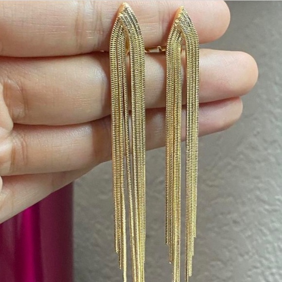 Gold Tassel Clip On Earrings,Gold Silver Tassel Non pierced Clip On Earrings - Picture 6 of 7